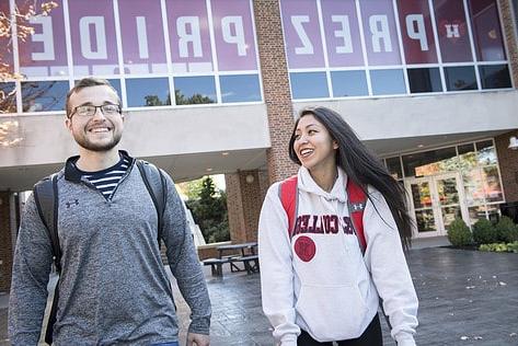 Students walk on the Rossin Campus Center Patio as seen October 21, 2019 during the Creosote Affects photo shoot at Washington & Jefferson College.